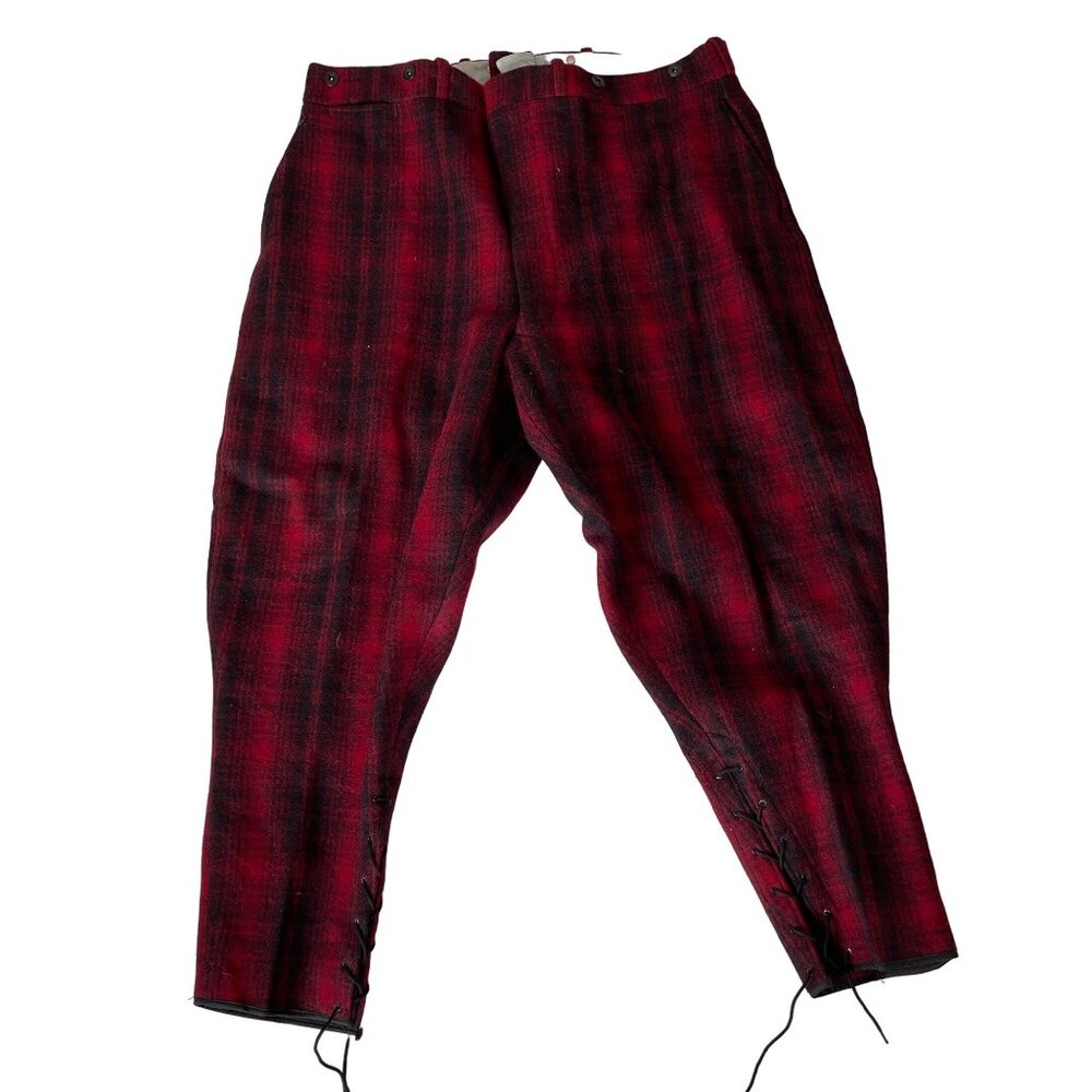 Vtg 1930s Woolrich Oxblood Mackinaw Plaid Hunting Pants Breeches Size 38 Waist